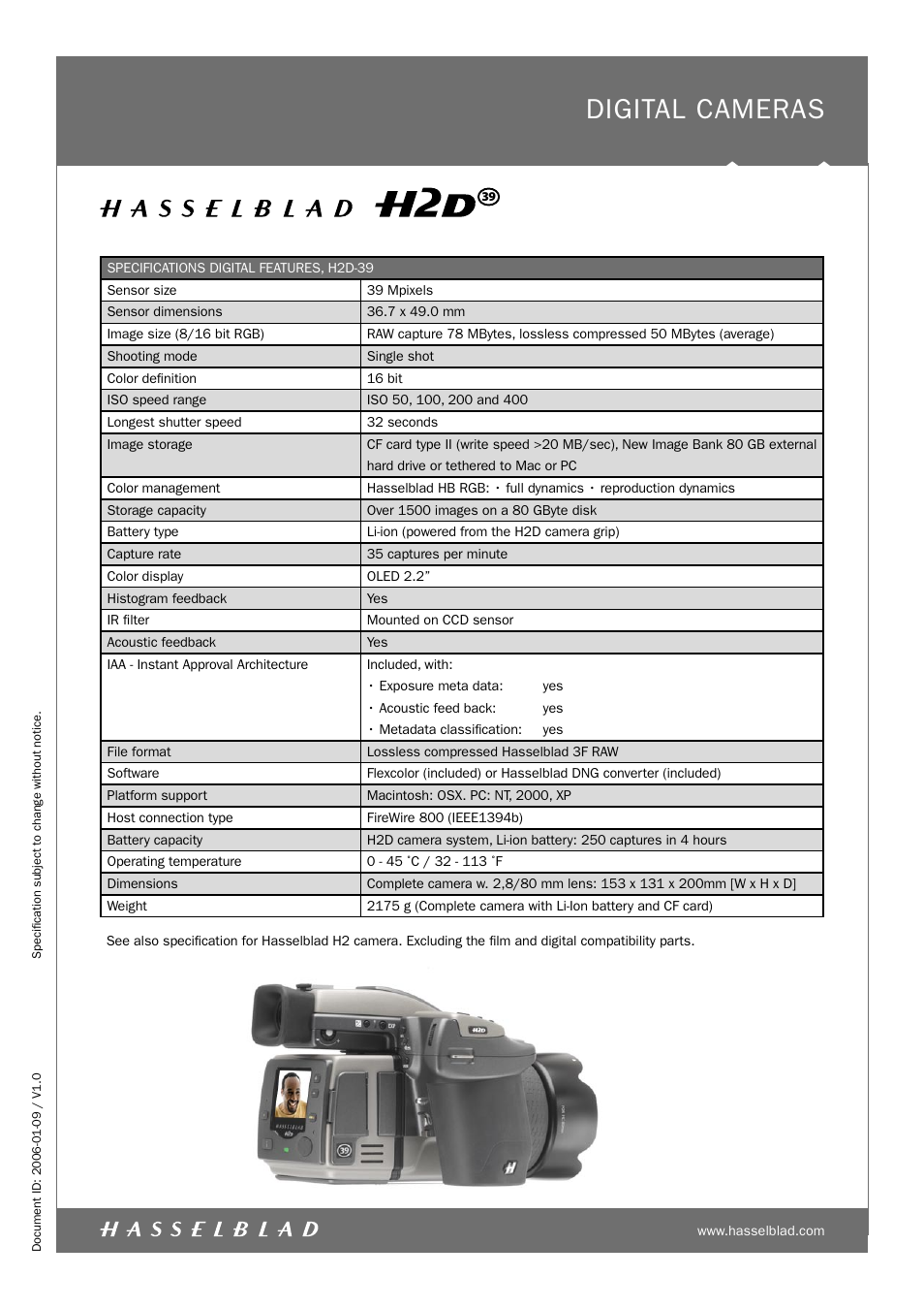 Digital cameras | Hasselblad H2D-39 User Manual | Page 3 / 4