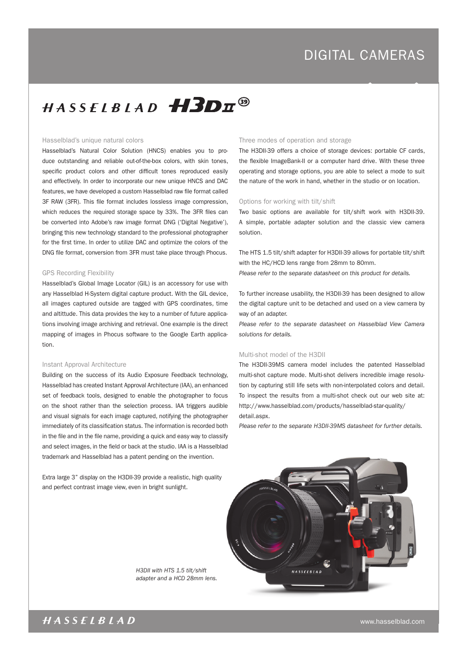 Digital cameras | Hasselblad H3DII User Manual | Page 4 / 8