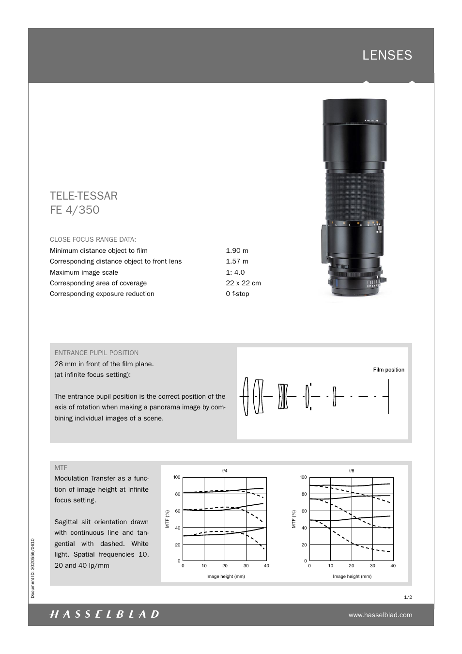 Hasselblad FE 4/350 User Manual | 2 pages