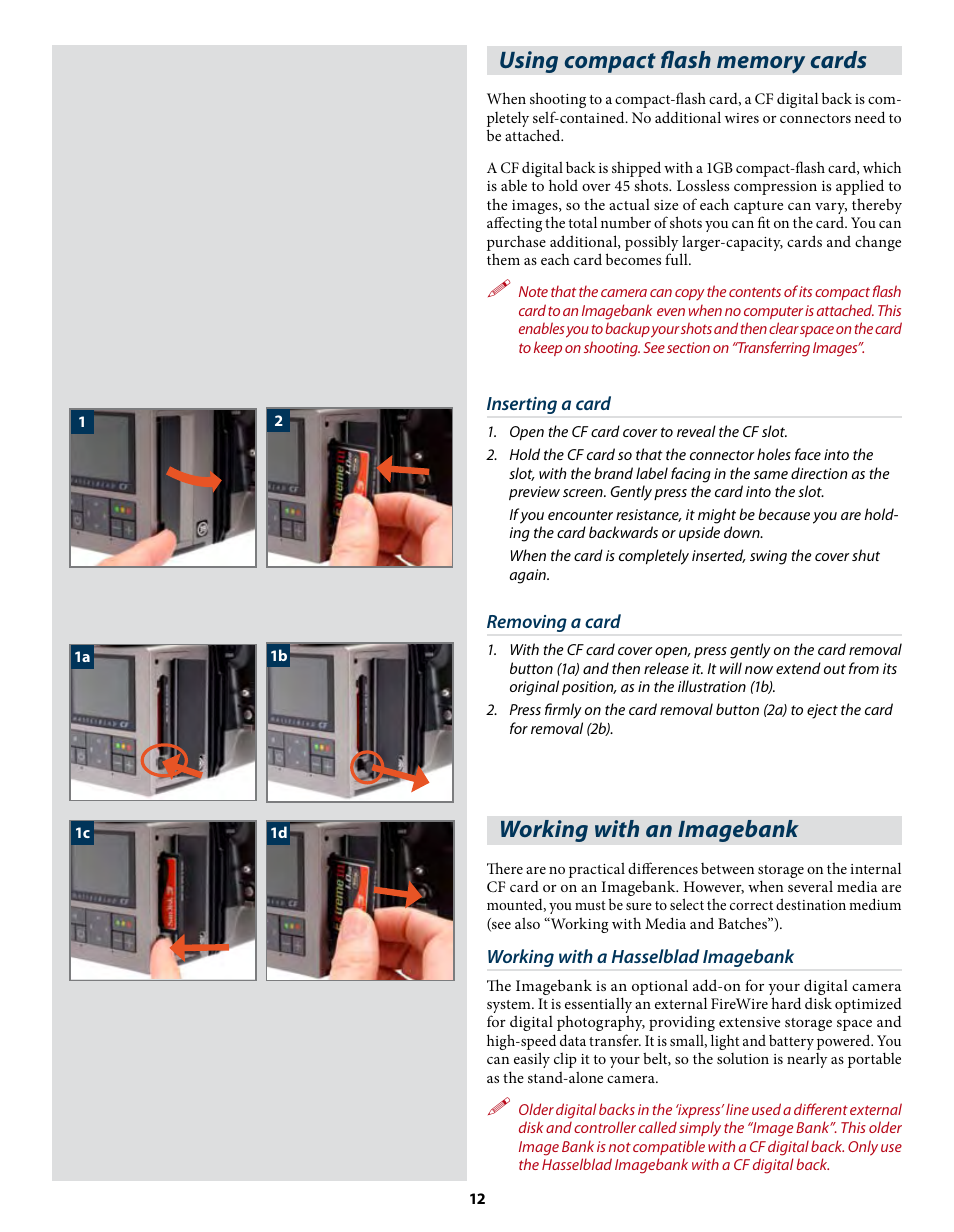 Working with an imagebank | Hasselblad CF22 CF39 User Manual | Page 12 / 65