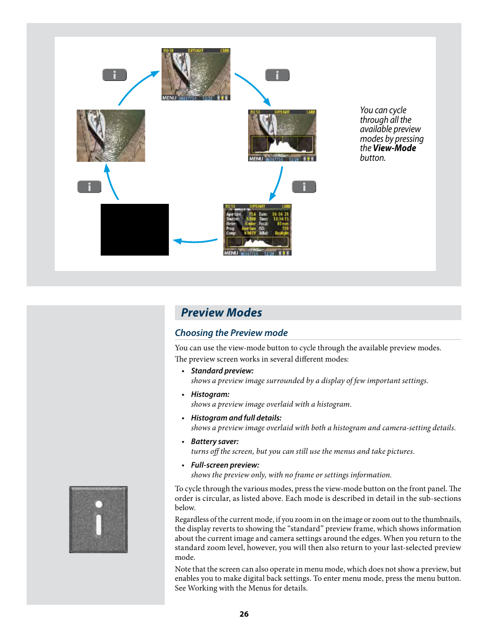Preview modes | Hasselblad CF22 CF39 User Manual | Page 26 / 65