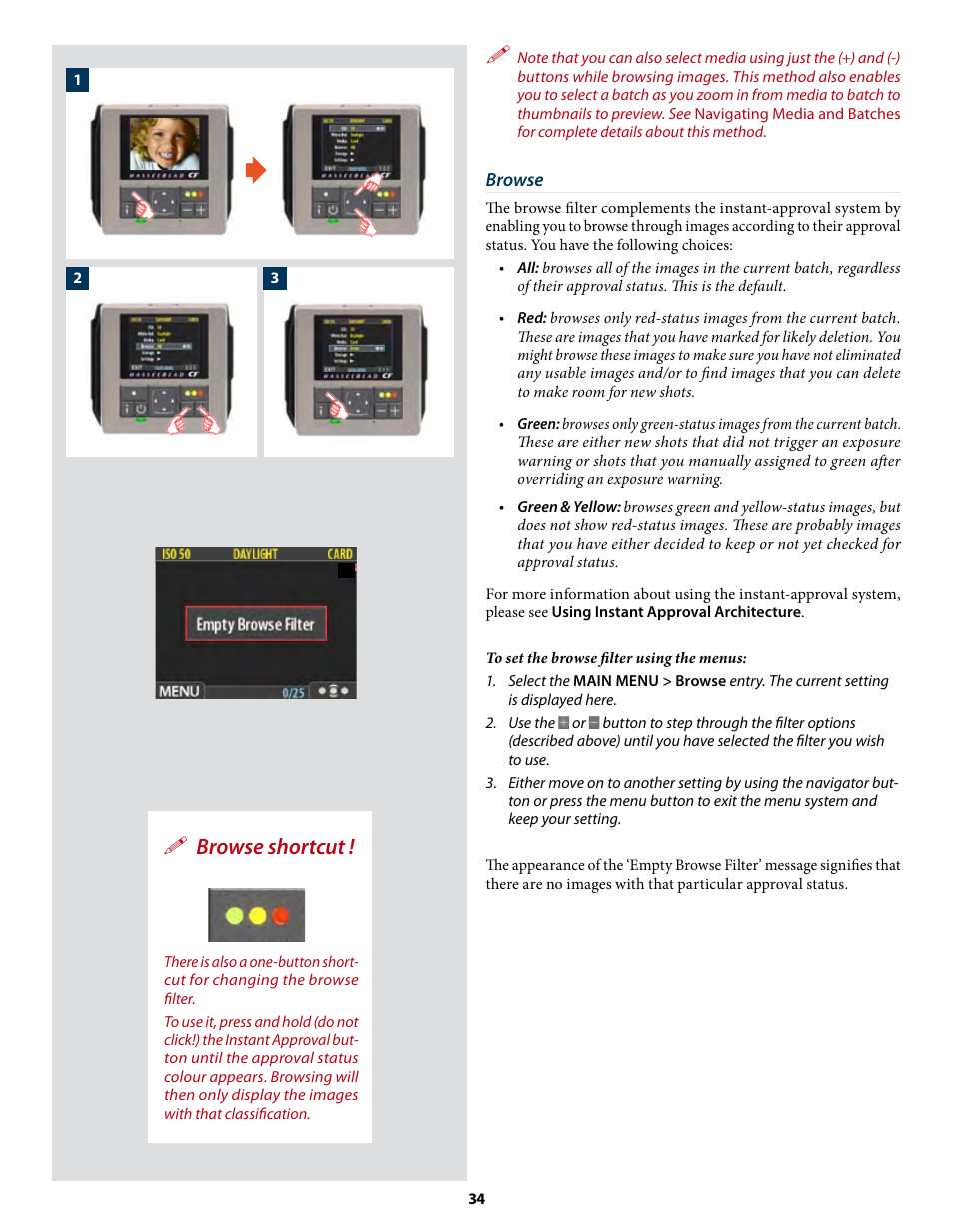 Browse shortcut | Hasselblad CF22 CF39 User Manual | Page 34 / 65