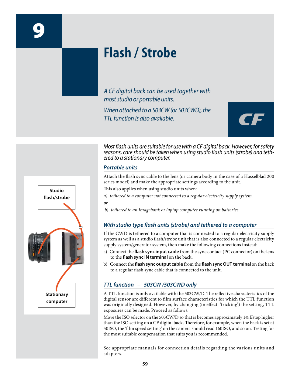Flash / strobe | Hasselblad CF22 CF39 User Manual | Page 59 / 65
