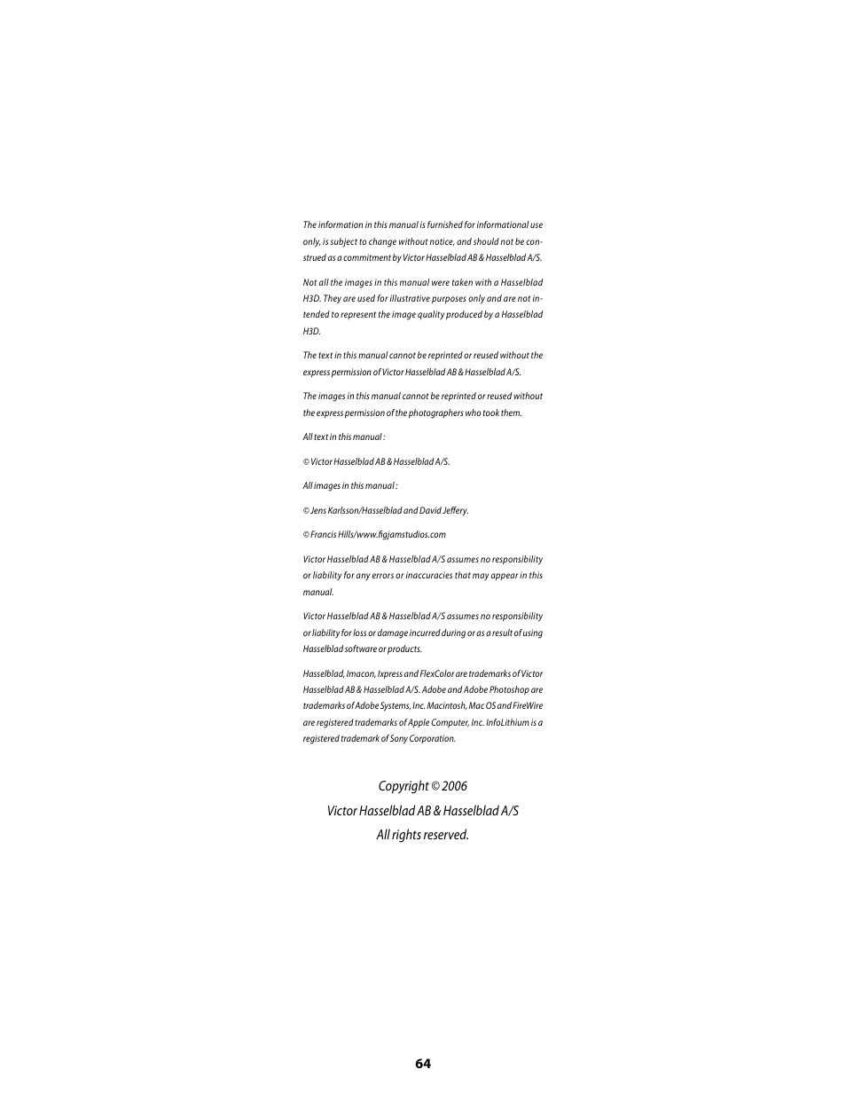 Hasselblad CF22 CF39 User Manual | Page 64 / 65