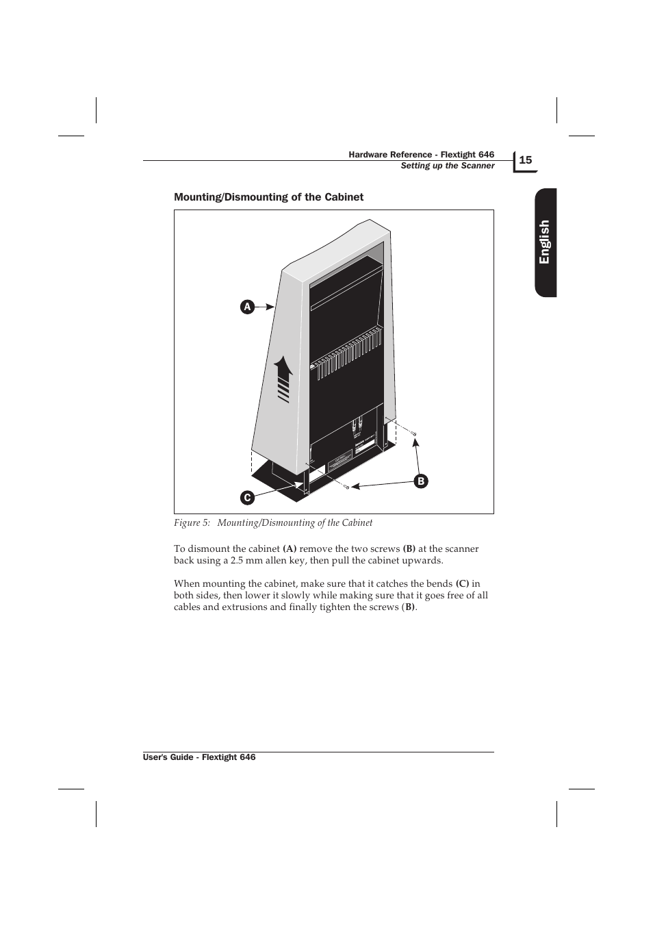 Mounting/dismounting of the cabinet 15, English | Hasselblad Flextight 646 User Manual | Page 15 / 30
