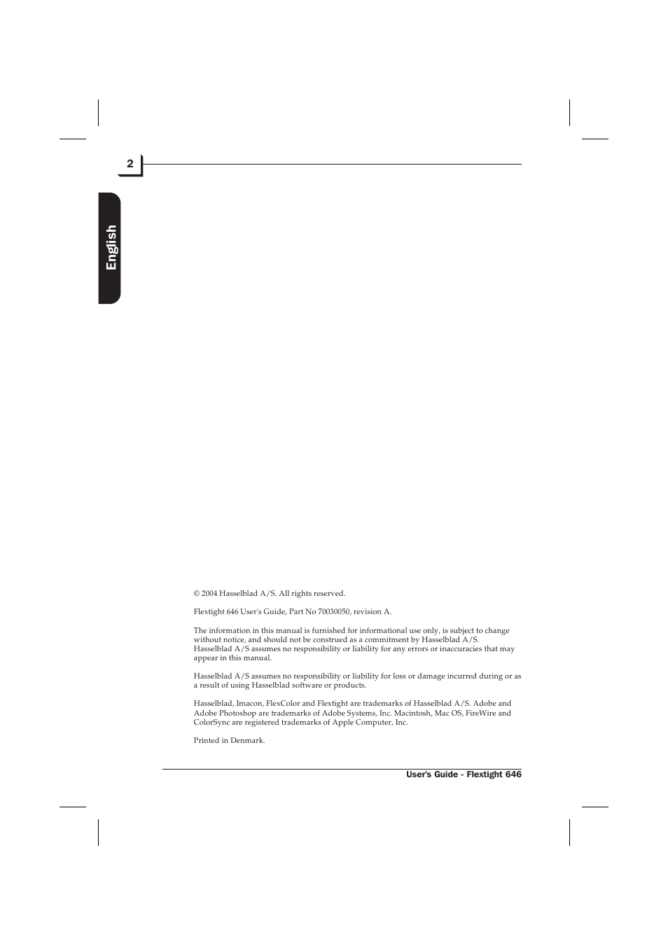 English | Hasselblad Flextight 646 User Manual | Page 2 / 30