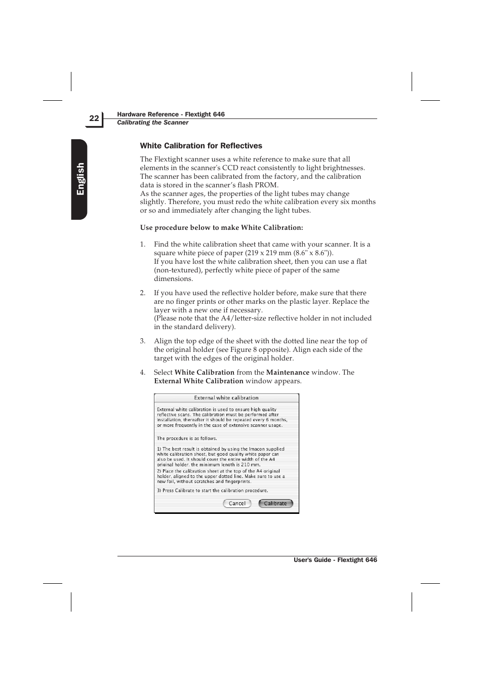 White calibration for reflectives 22, English | Hasselblad Flextight 646 User Manual | Page 22 / 30