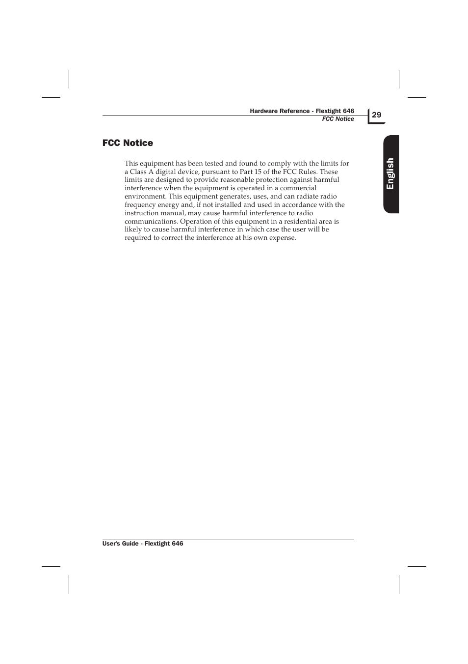 Fcc notice 29, Fcc notice, English | Hasselblad Flextight 646 User Manual | Page 29 / 30