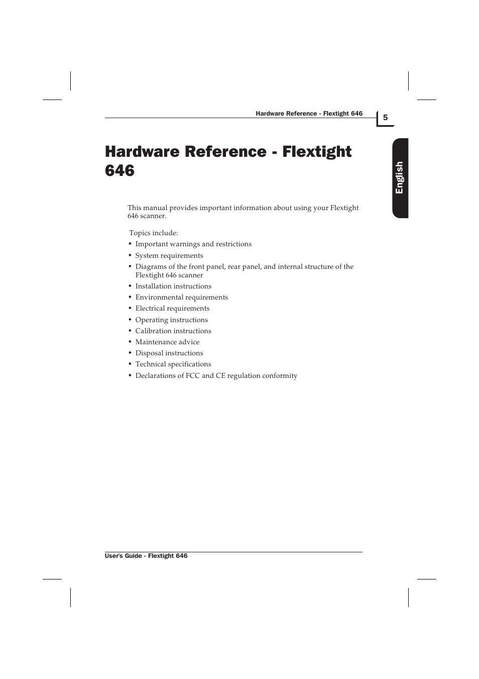 Hardware reference - flextight 646, English | Hasselblad Flextight 646 User Manual | Page 5 / 30