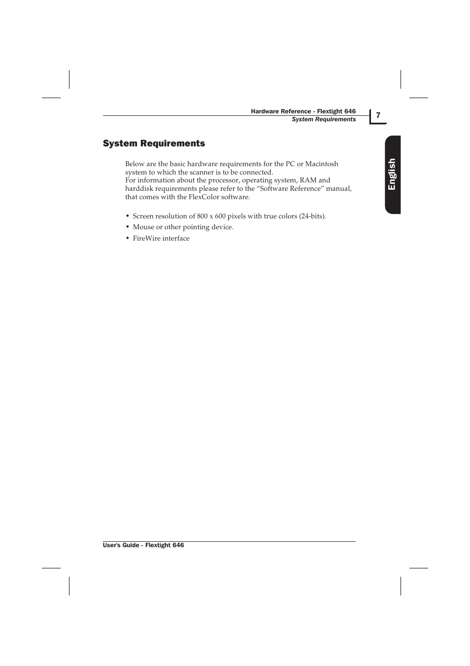 System requirements 7, System requirements, English | Hasselblad Flextight 646 User Manual | Page 7 / 30
