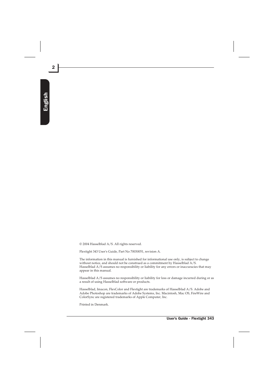 English | Hasselblad Flextight 343 User Manual | Page 2 / 22