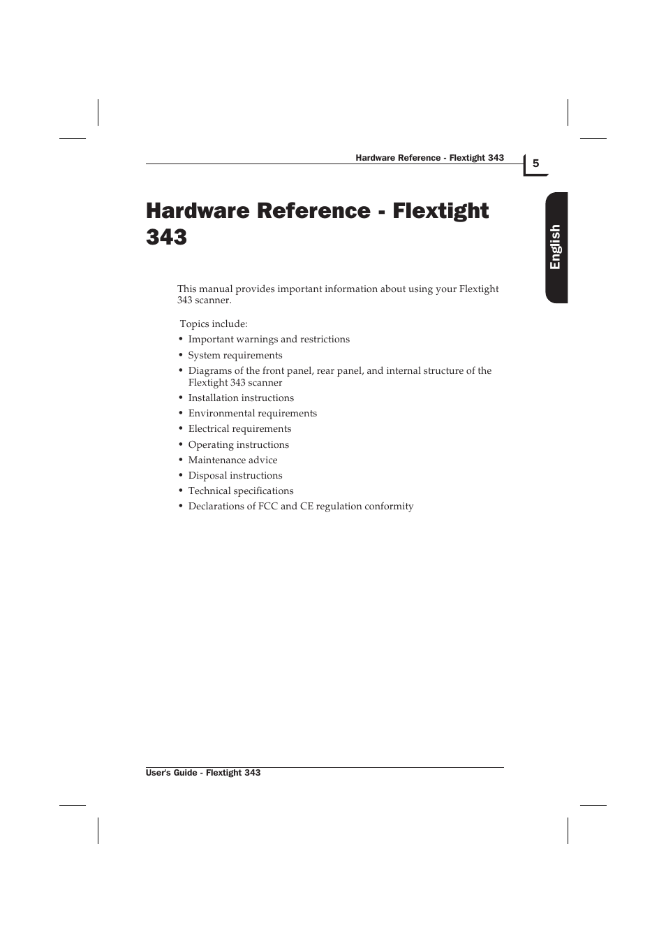 Hardware reference - flextight 343 | Hasselblad Flextight 343 User Manual | Page 5 / 22