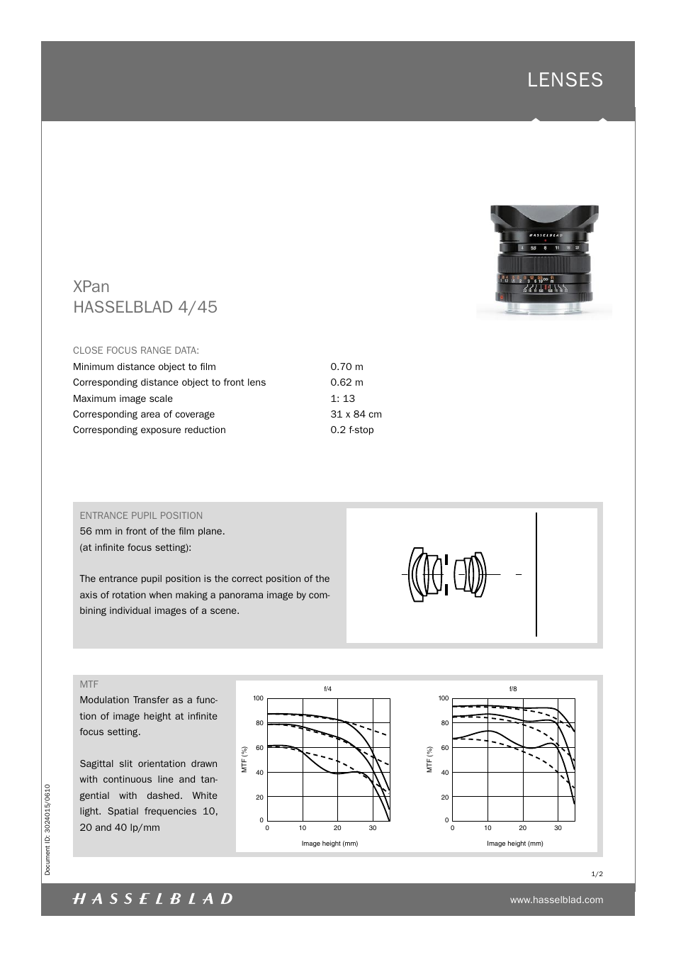 Hasselblad XPan 4/45 User Manual | 2 pages