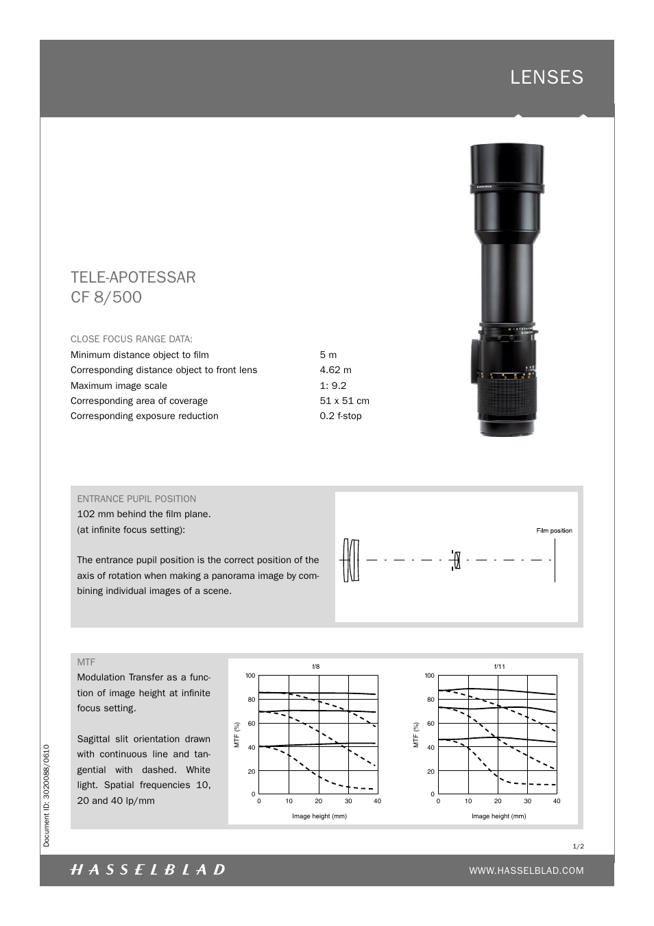 Hasselblad CF 8/500 User Manual | 2 pages