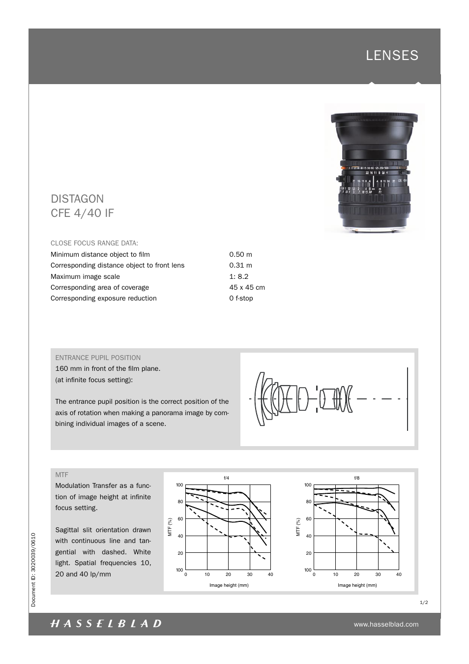 Hasselblad DISTAGON CFE 4/40 IF User Manual | 2 pages