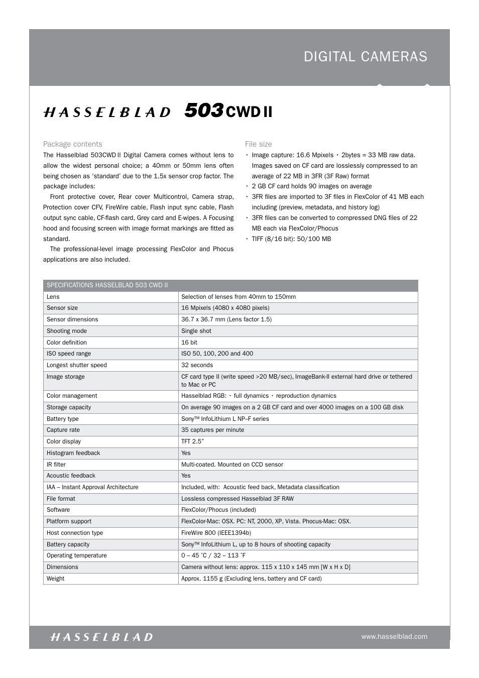 Cwd ii, Digital cameras | Hasselblad 503CWDII User Manual | Page 5 / 6