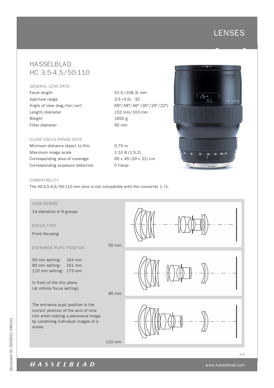 Hasselblad HC 3.5-4.5/50-110 User Manual | 3 pages