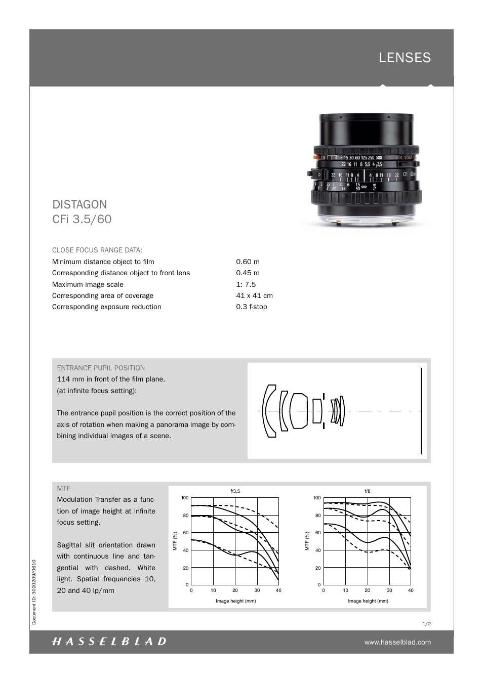 Hasselblad Distagon CFi 3.5/60 User Manual | 2 pages