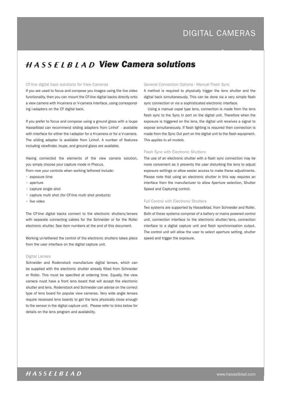 View camera solutions, Digital cameras | Hasselblad CF-MS User Manual | Page 4 / 6