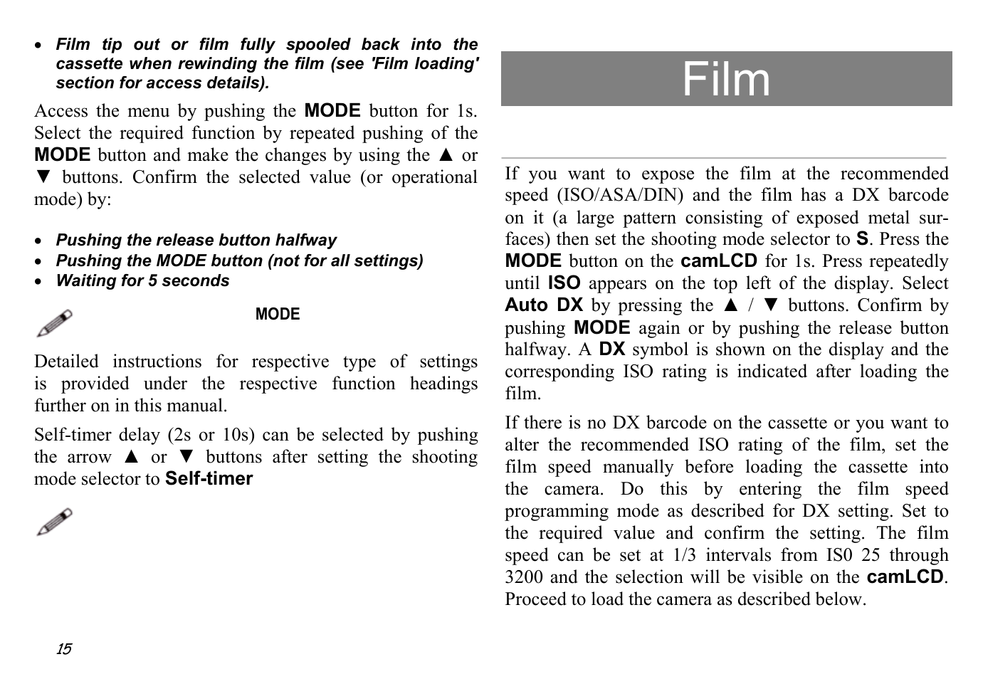 Film, Film speed (iso) setting | Hasselblad XPan II User Manual | Page 15 / 40