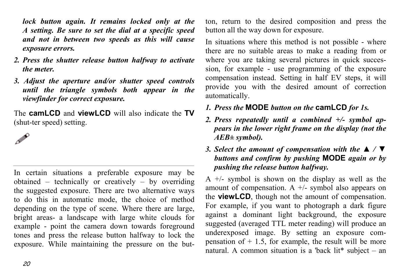 Exposure compensation | Hasselblad XPan II User Manual | Page 20 / 40