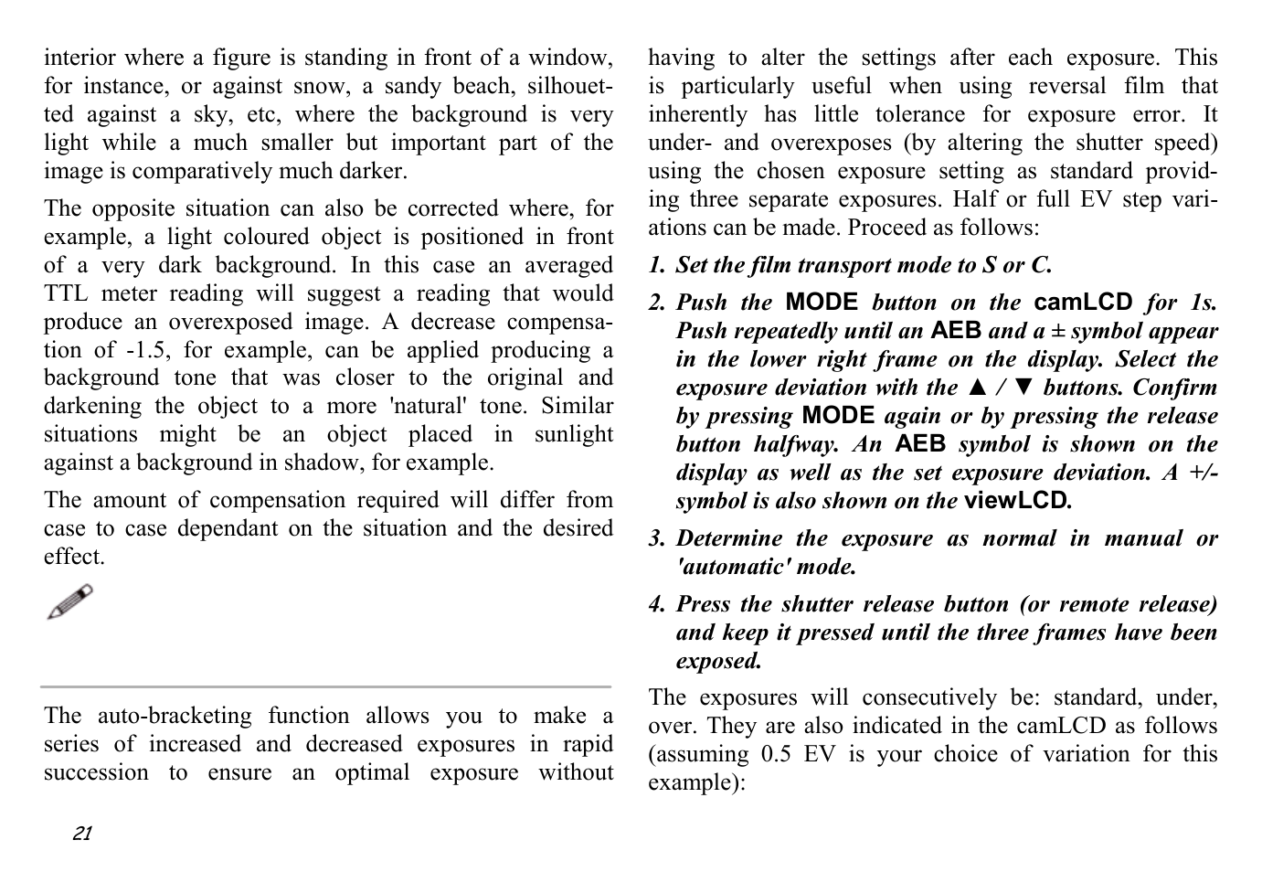 Auto-bracketing | Hasselblad XPan II User Manual | Page 21 / 40