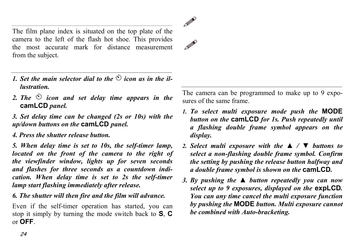 Film plane index, Self timer, Multi exposure | Hasselblad XPan II User Manual | Page 24 / 40