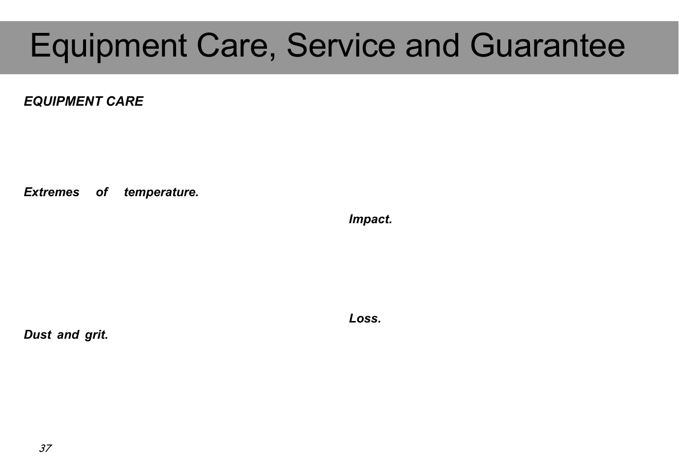 Equipment care, service and guarantee | Hasselblad XPan II User Manual | Page 37 / 40