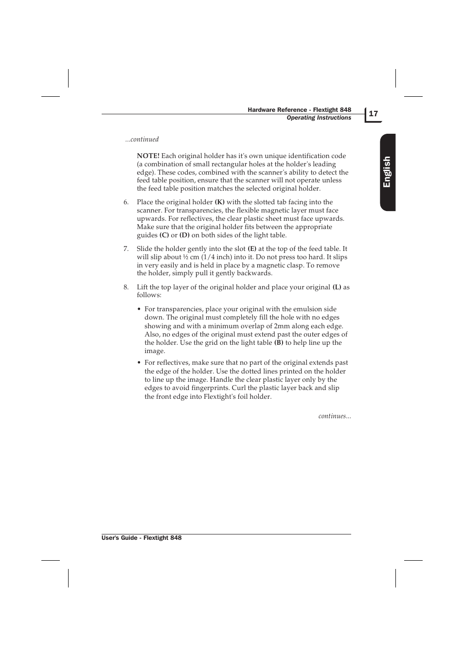 English | Hasselblad Flextight 848 User Manual | Page 17 / 30