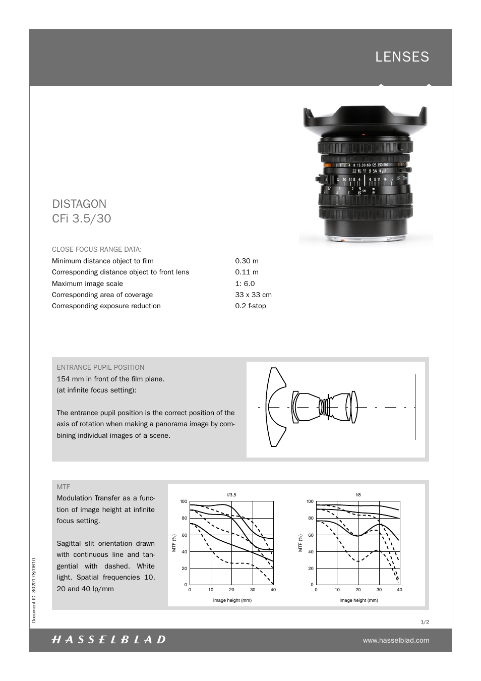Hasselblad Distagon CFi 3.5/30 User Manual | 2 pages