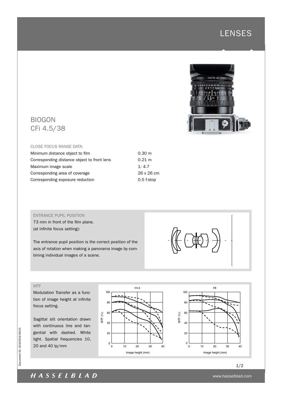 Hasselblad Biogon CFi 4.5/38 User Manual | 2 pages