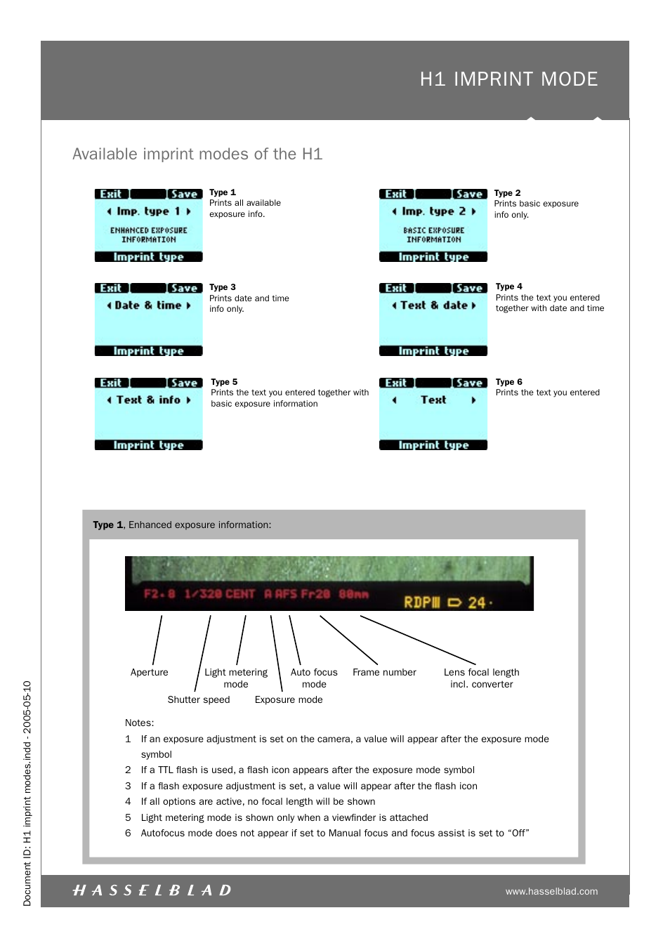 Hasselblad H1 User Manual | 7 pages