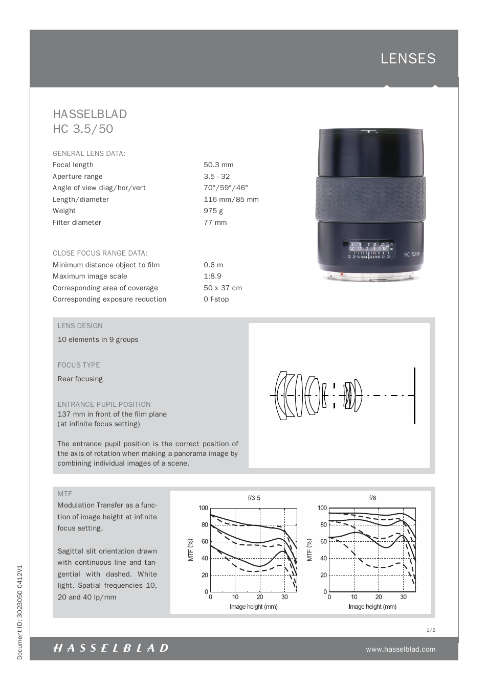 Hasselblad HC 3.5/50 User Manual | 2 pages