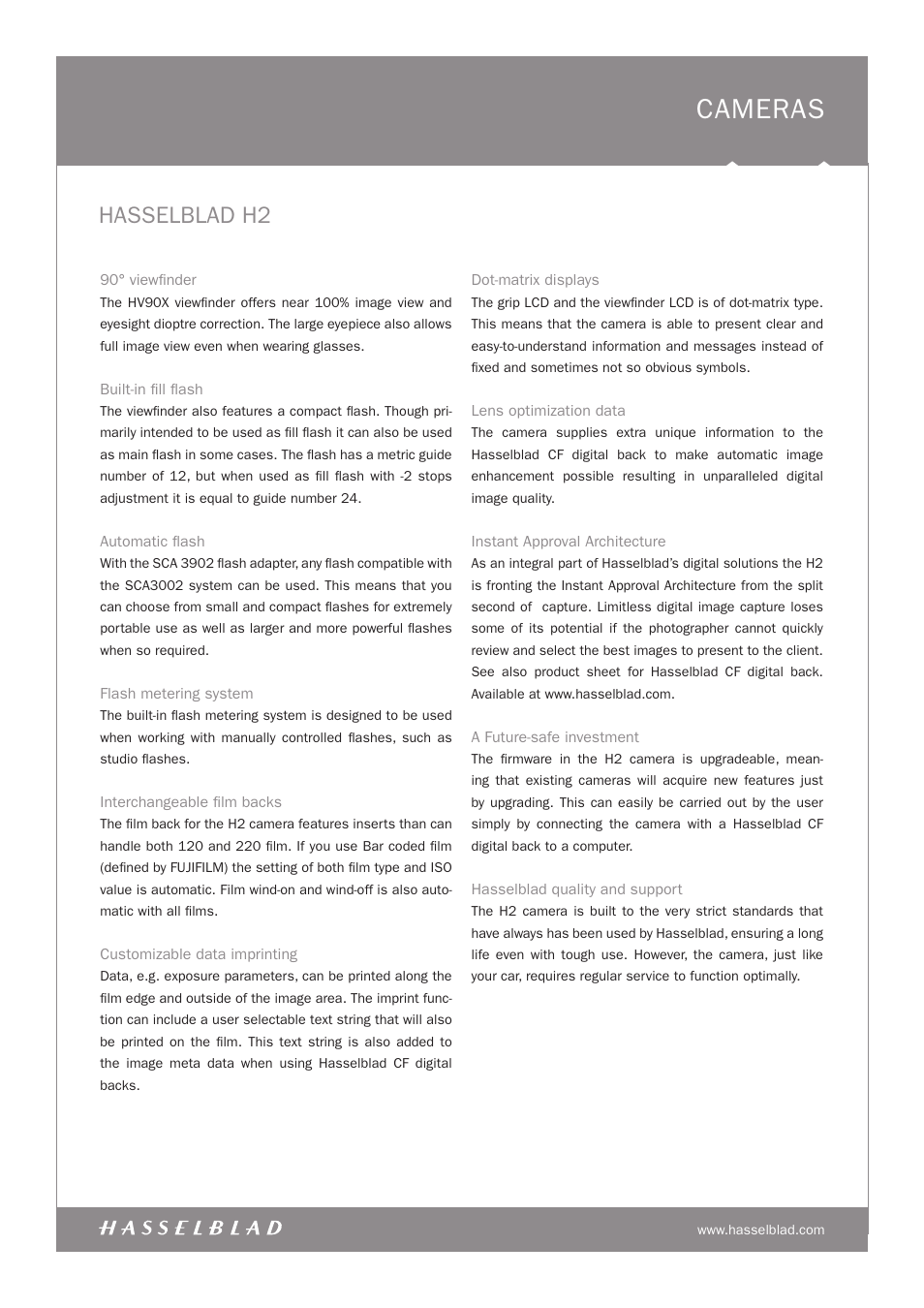 Cameras, Hasselblad h2 | Hasselblad H2 User Manual | Page 2 / 4