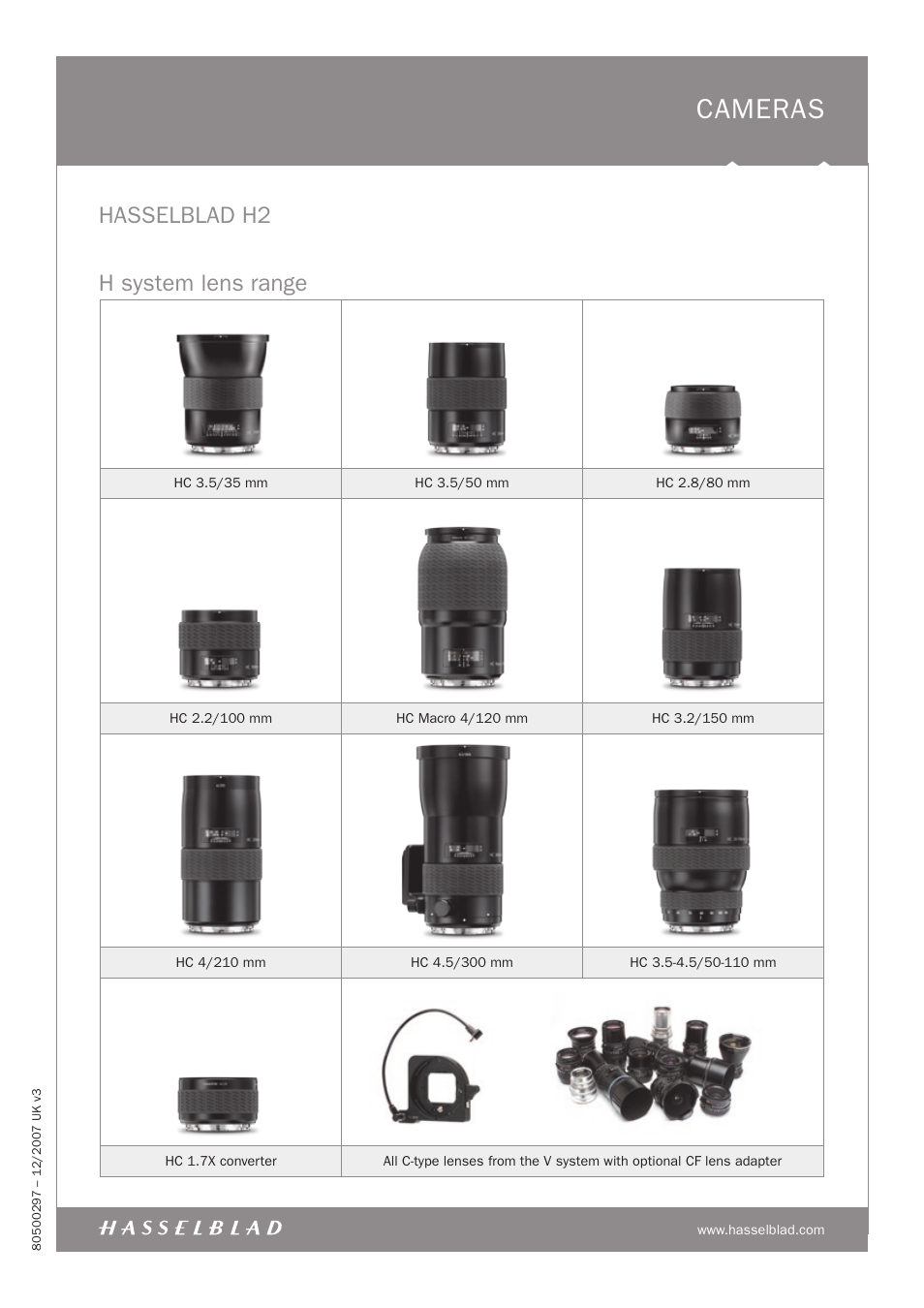 Cameras, H system lens range, Hasselblad h2 | Hasselblad H2 User Manual | Page 4 / 4