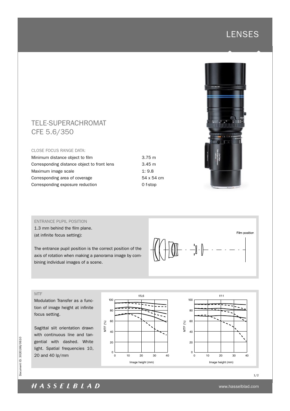 Hasselblad TELE-SUPERACHROMAT CFE 5.6/350 User Manual | 2 pages