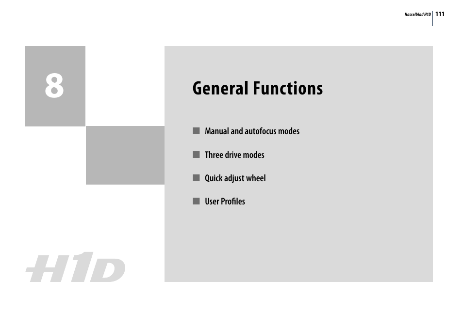 General functions | Hasselblad H1D User Manual | Page 111 / 184
