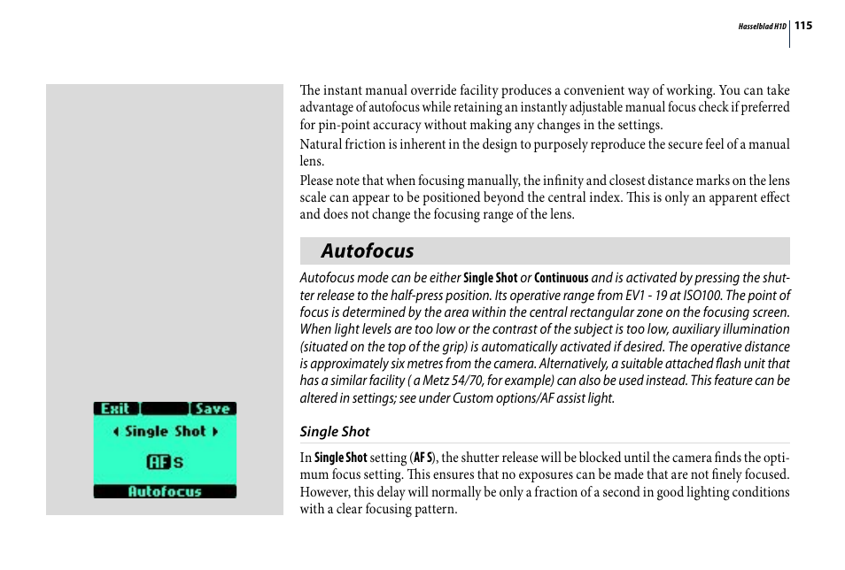 Autofocus | Hasselblad H1D User Manual | Page 115 / 184