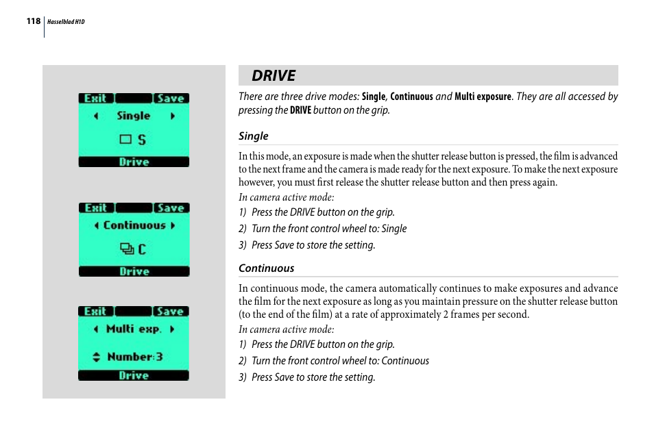 Drive | Hasselblad H1D User Manual | Page 118 / 184