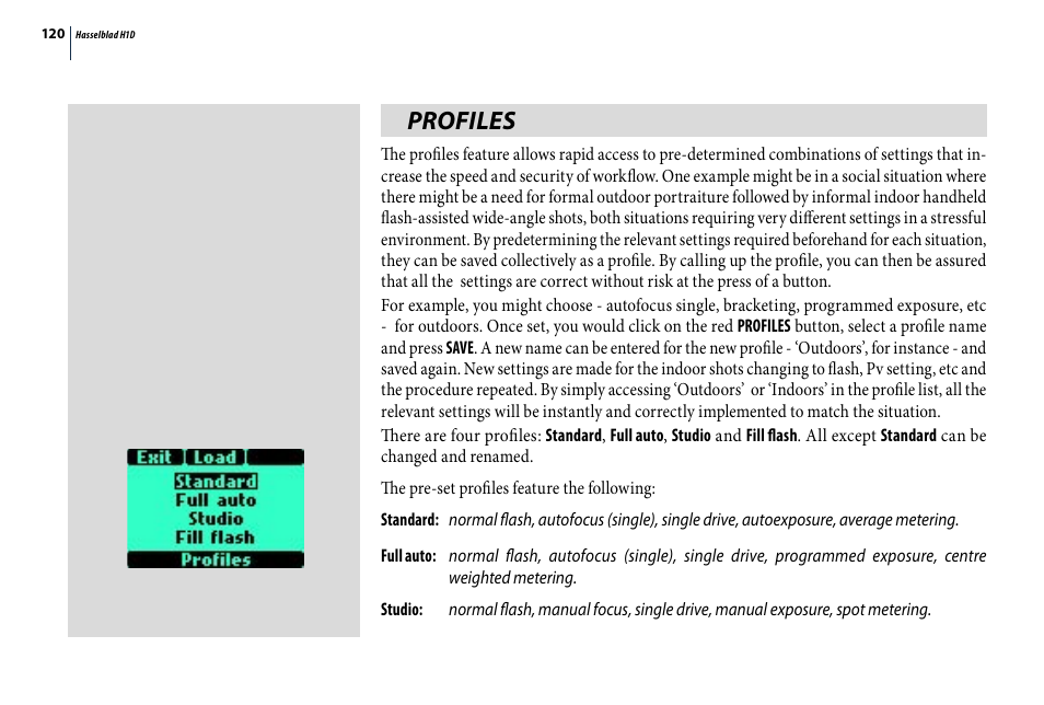 Profiles | Hasselblad H1D User Manual | Page 120 / 184