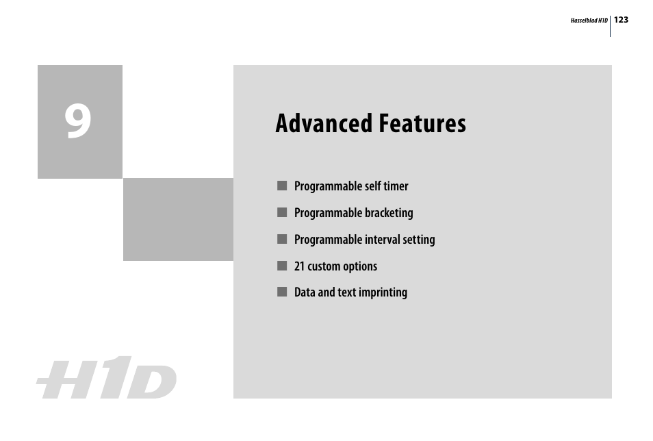 Advanced features | Hasselblad H1D User Manual | Page 123 / 184