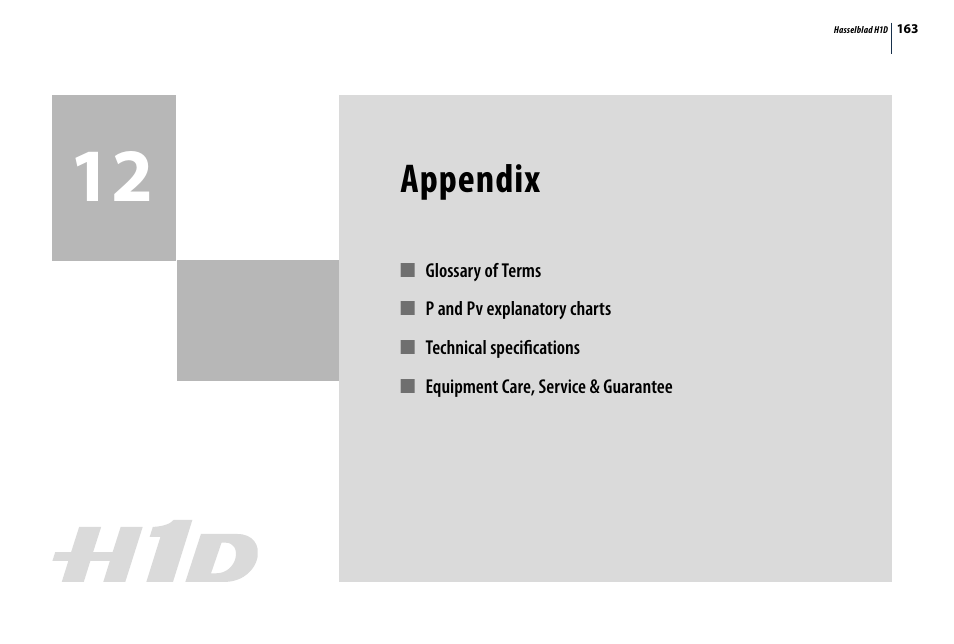 Appendix | Hasselblad H1D User Manual | Page 163 / 184
