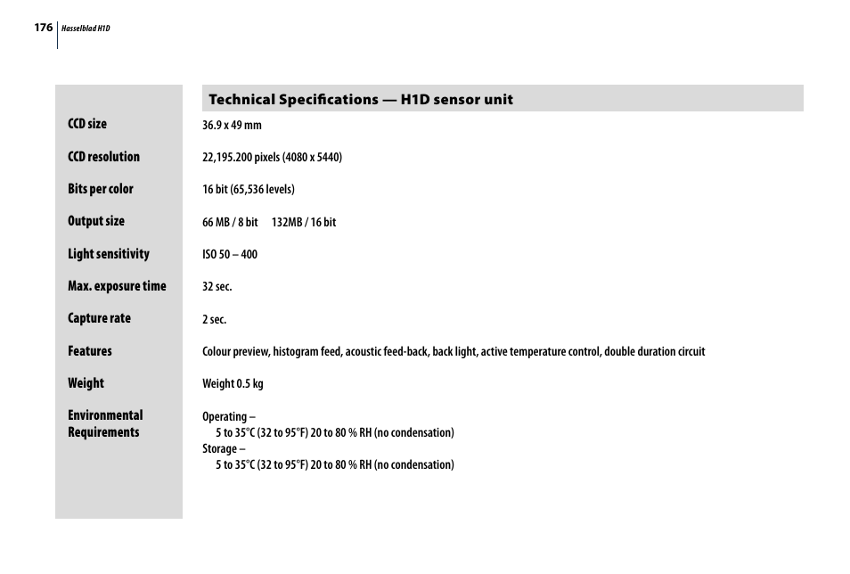 Hasselblad H1D User Manual | Page 176 / 184