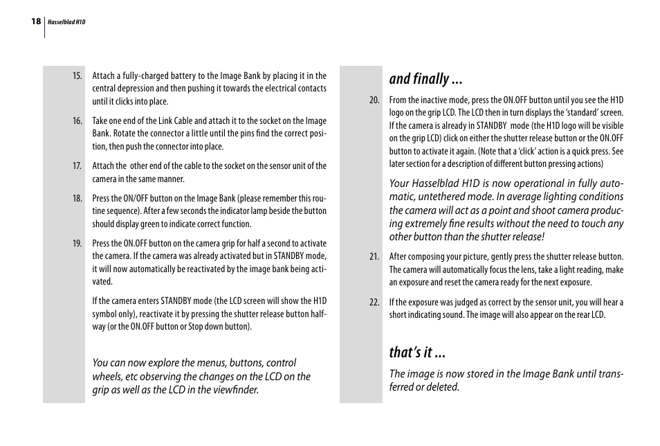 And finally, That’s it | Hasselblad H1D User Manual | Page 18 / 184
