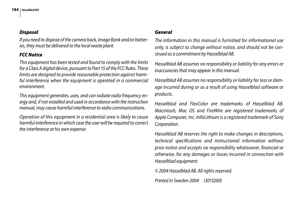 Hasselblad H1D User Manual | Page 184 / 184