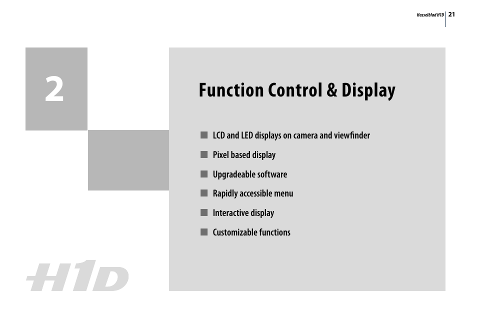Function control & display | Hasselblad H1D User Manual | Page 21 / 184