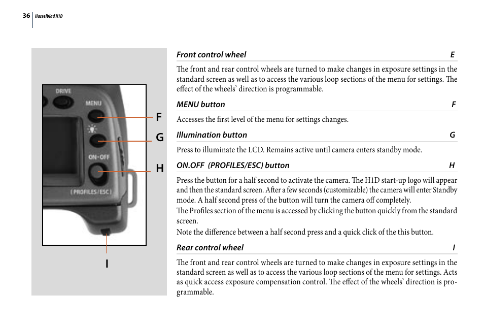 F g h i | Hasselblad H1D User Manual | Page 36 / 184