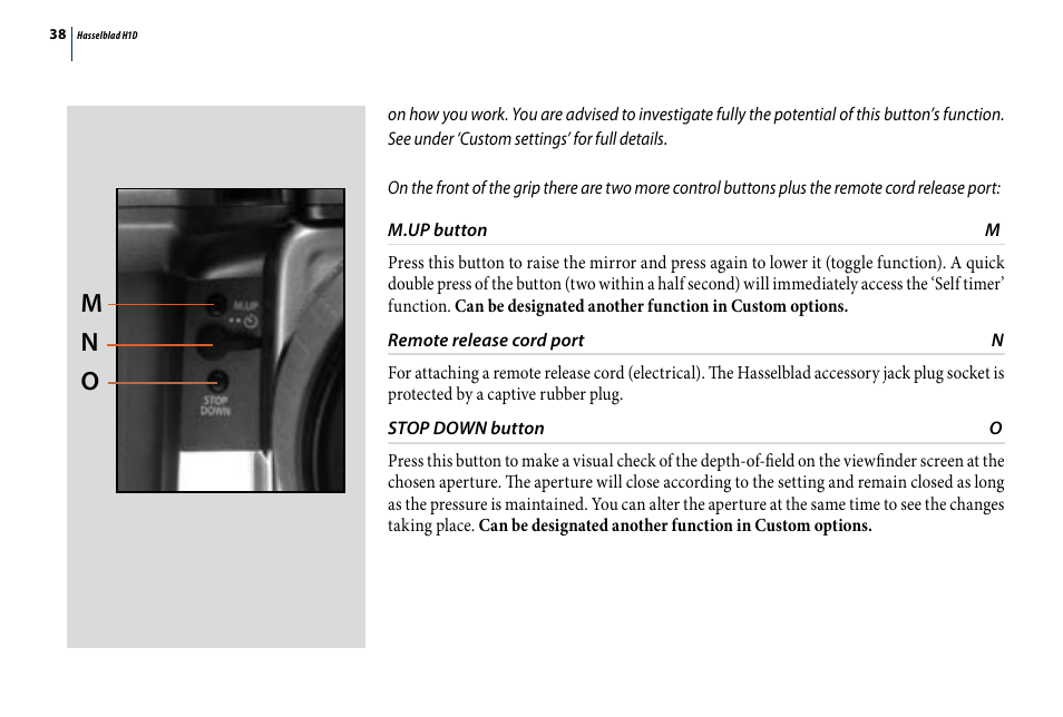 M n o | Hasselblad H1D User Manual | Page 38 / 184