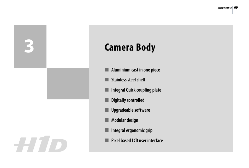 Camera body | Hasselblad H1D User Manual | Page 69 / 184