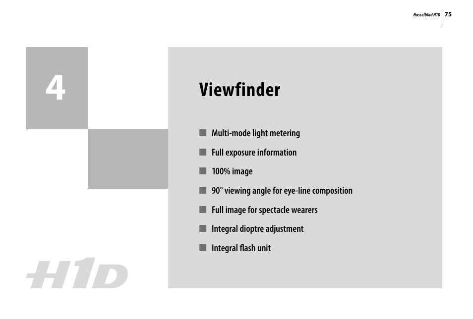 Viewfinder | Hasselblad H1D User Manual | Page 75 / 184